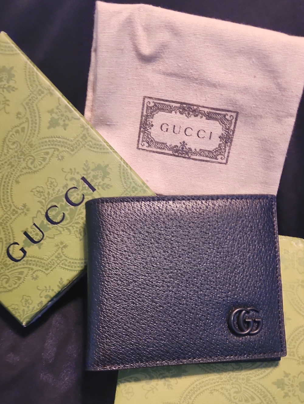 Gucci Men's Navy Leather Money Clip Wallet with Double G Logo